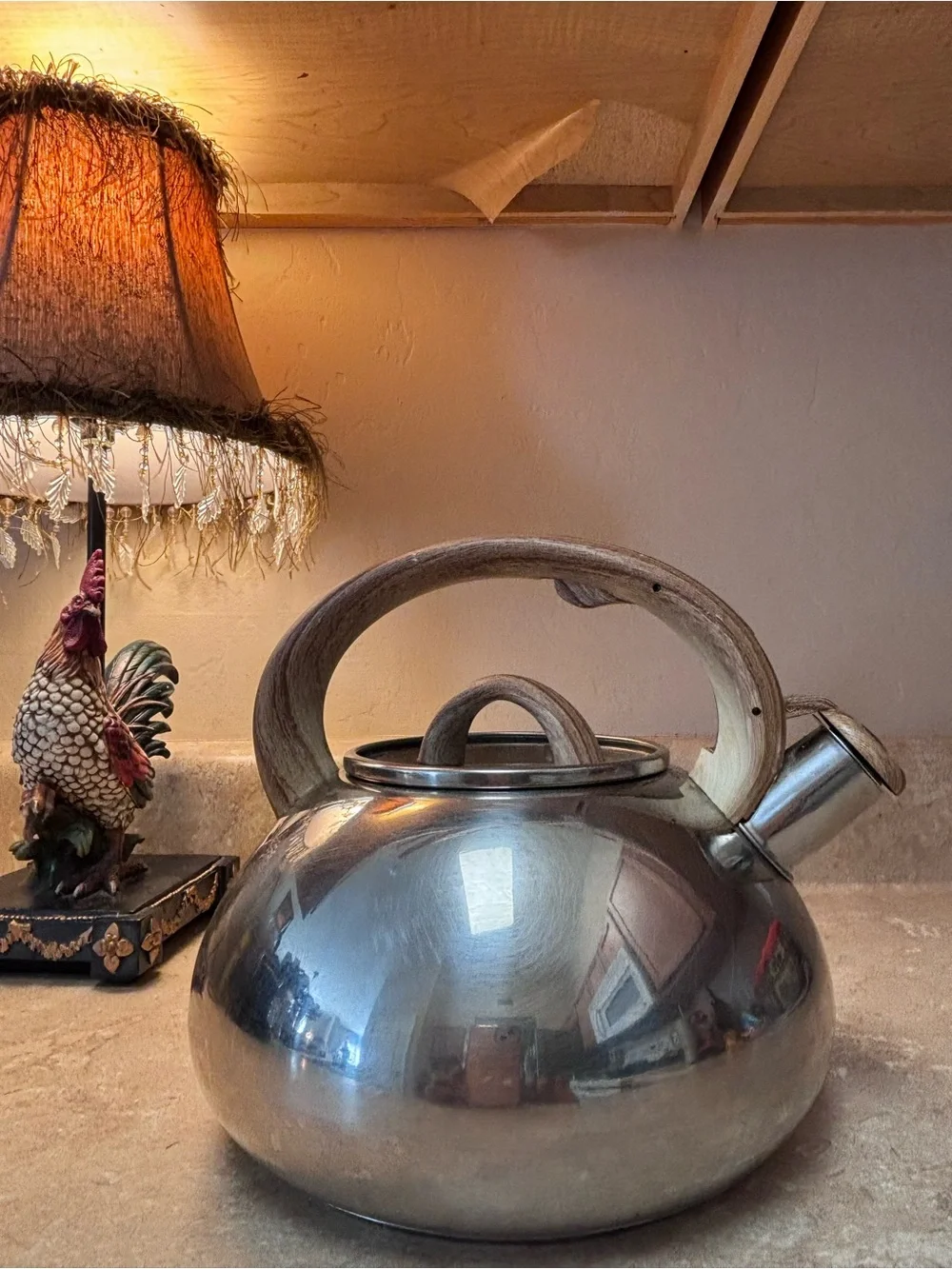 Brandani-Tea Kettle-HQ-Stainless-Faux Wood Soft Touch w/Whistle